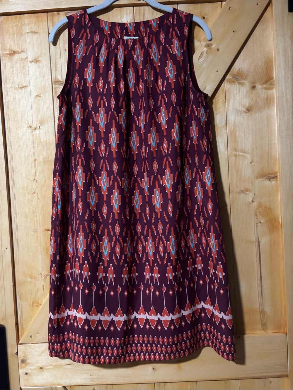 Fossil Ikat Geometric Shift Dress Sleeveless Maroon Orange Blue Lined Size Small